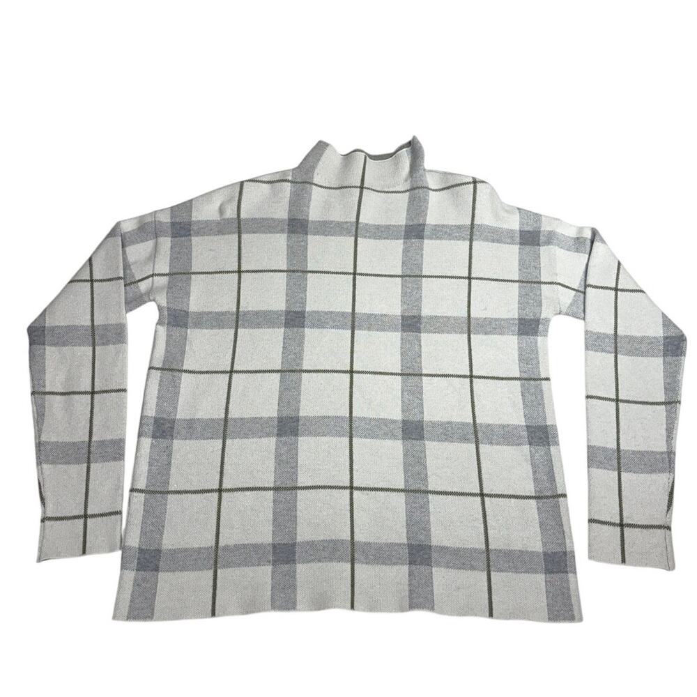 Jones & Co. Windowpane Plaid Mock Neck Sweater